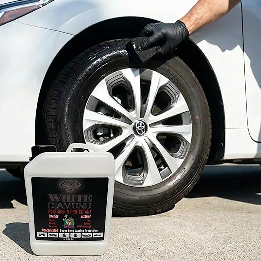 TIRE Dressing Concentrated White Diamond Restorer and Protectant 84 fl oz - Vinyl - Plastic - Tire - Rubber - UV Protection - Super Shine - Good Hydrophobic Action