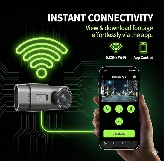 eCam 2-in-1 Dual Dash Cam with IR Night Vision & Car Plug - Full HD 4K UHD Front & Rear, Video Loop, Easy Installation, up to 128GB SD Card (not Included)