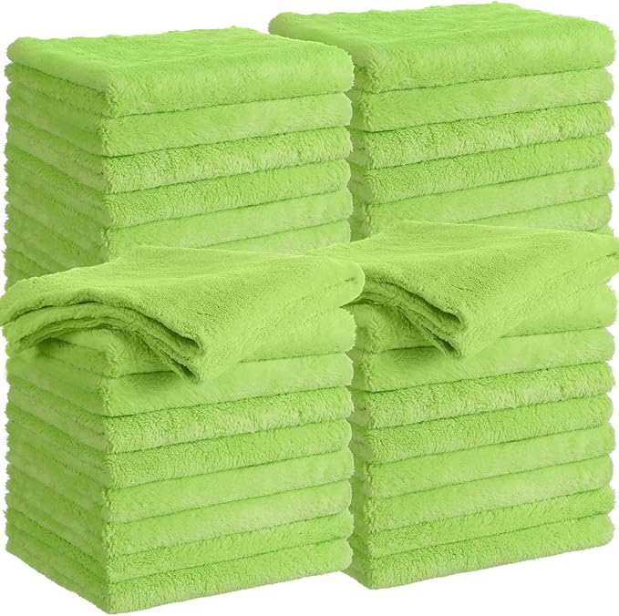 Shimeyao 30 Pcs Edgeless Microfiber Plush Towels for Cars Detailing Drying Wash Polishing Absorbent Cleaning Cloths, 500 GSM (16 x 16 Inch,Green)