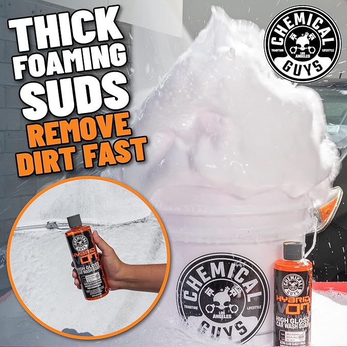 Chemical Guys CWS_808_16A Car Wash, Dry & Shine Bundle - Hybrid V7 Foaming High Gloss Car Wash Soap, 16 oz + After Wash Gloss Boosting Drying Aid (16 oz) (2 Items) Works on Cars, Trucks, SUVs