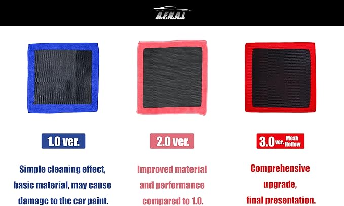 Clay Towel 3.0 for Cars, Clay Bar Towel Scratch-Free Autocare Detailing Polishing, Removing Tar Paint Tree-sap Guano Contaminants, Fine Grade, 12" x 12", Red, Mesh Hollow Ver.