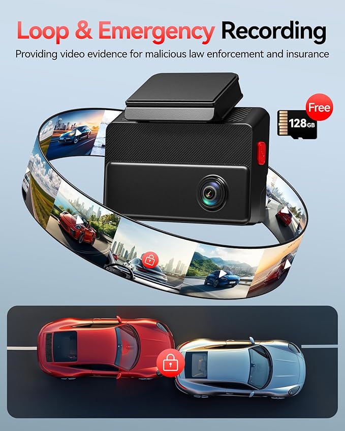 REDTIGER 530° Dash Cam 3 Channel, 2.5K+2.5K+1080P Triple Car Camera with 128GB Card, IR Night Vision, Touch Screen, Dashcam for Front Inside Rear Included WiFi GPS, 24H Parking Mode