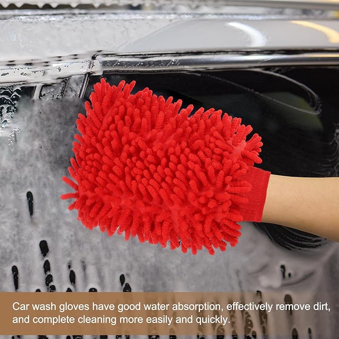 HARFINGTON Premium Chenille Microfiber Car Wash Mitts 9.8" x 7.9" Scratch Free Wash Gloves Absorbent Double Sided Plush Cleaning Drying Mitts for Car Washing Home Yellow