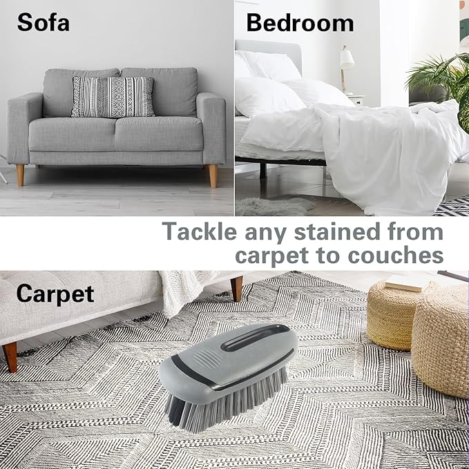 Carpet Cleaning Brush & Upholstery Brush Set, Hard Bristle Carpet Scrub Brush, Rug Brush, Couch Cleaner Brush, Fabric/Leather Detail Brush for Car, Home & Outdoor Furniture (Grey)