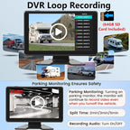 1080P Wired Backup Camera System for Truck/RV, 9" HD Touch DVR Quad Split Monitor 4 Side Rear View Cameras, 64GB Card Reverse Camera for Trailer/Tractor/Bus, Waterproof IR Night Vision Parking Line