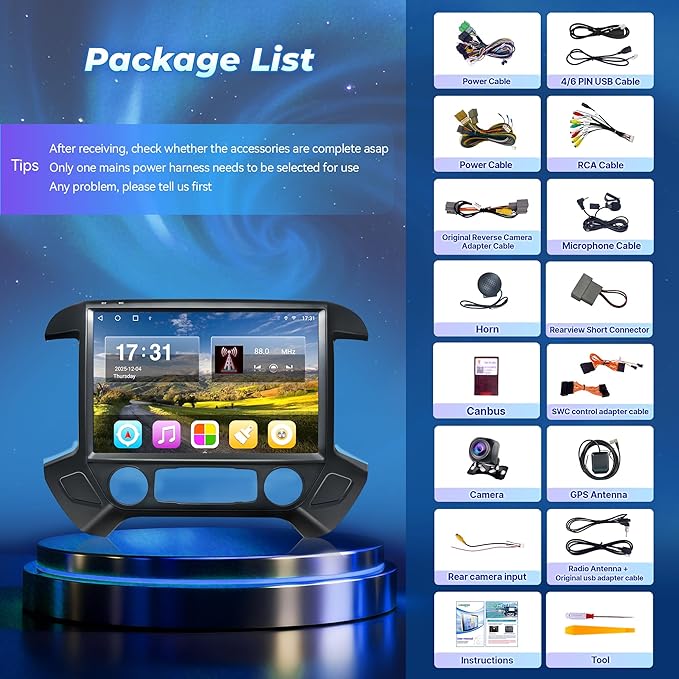 13.1" 8Core 8+128G Car Radio for Chevy Silverado GMC Sierra 2014-2018,5Ghz WiFi Android 13 2K Screen Radio Wireless CarPlay Android Auto BT DSP 48EQ Backup Camera Mic,Black