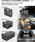 HOTOR Tactical Car Trunk Organizer - Foldable Trunk Organizer for SUV with Front MOLLE Pocket & Reflective Strips, Essential Car Accessories for Tools & Outdoor Storage, 12.8" x 21.7" x 11.0", Grey