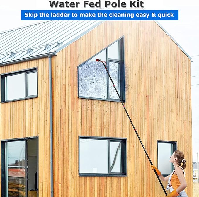 Water Fed Pole Kit Telescopic Brush, Extendable Cleaner Conservatory Roof, Extension Rod Cleaning Equipment for Photovoltaic Panel Cleaning, Trucks (55cm Brush 36FT/10.8M)