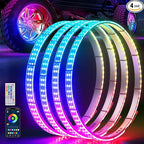 Ehaho 14''-18'' Double Row Adjustable Wheel Lights, Brighter RGB Chasing Rim Lights with App, Music Wheel Ring Light with Turn & Braking Signal Compatible with Various Trucks SUV Car（4PCS）