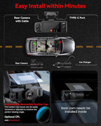 IIWEY N6 360° Dash Cam 4 Channel, 5.8G WiFi-6 (up to 20MB/s) with App, Free 128GB Card, FHD Front & Rear Inside Dash Cam for Car, 8 IR Lights Night Vision, GPS, 24/7 Parking Mode, G-Sensor