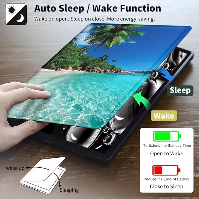 Case for Kindle Scribe,360 Degree Rotating Swivel PU Leather Stand Flip Folio Cover with Auto Wake/Sleep for Amazon Kindle Scribe Cover 10.2 Inch (2024/2022 Release),Green Sea Beach
