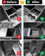 WinDu 2026 Model Y Juniper Accessories 5PCS NEW Center Console Organizer Tray for Tesla 2025-2026 Model Y Juniper Storage Tray [Silent Lining,Smooth Sliding] Armrest Hidden Box Cup Holder Camera Cover