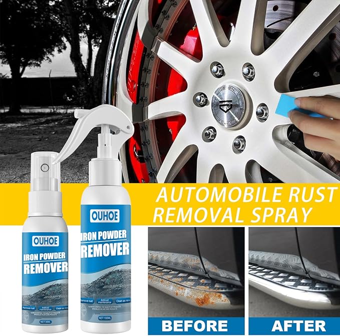 Iron Powder Remover, 100ml Iron Remover Car Detailing, Multipurpose Car Rust Removal Spray, Safe Instant Iron Powder Remover Spray Car Iron Remover for Wheels, Paint, Brake (1pc 3.5oz)