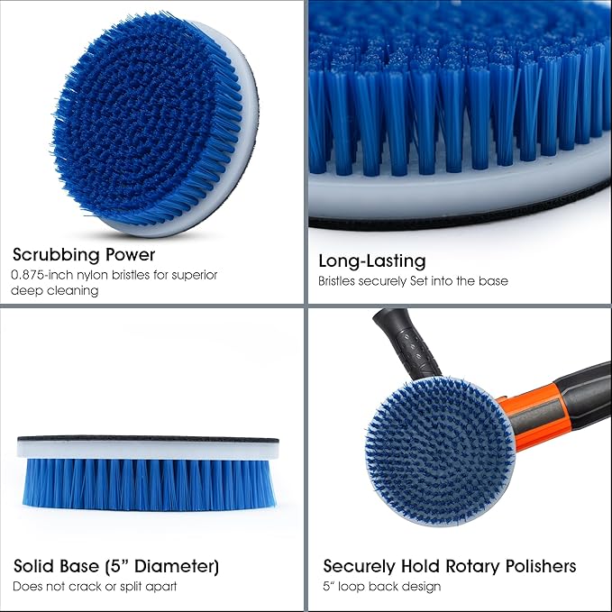 Nanoskin 5-Inch Rotary Brush with Durable Blue Nylon Bristles, Versatile for Car Detailing, Upholstery Cleaning, Wheel Scrubbing, and Home Use, Easy to Attach, Compatible with Most Polishers & Buffers
