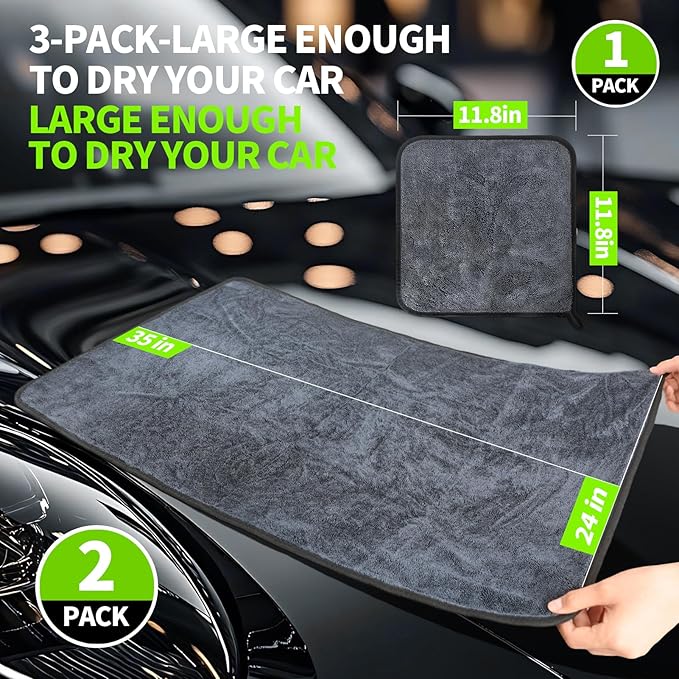 Wontolf Ultra Absorbent Car Drying Towels with Storage Bag, Extra Large Microfiber Towels for Cars, (36" x 24") Drying Towels Car Detailing, Streak Free, No Water Spots, Scratch-Free, 3 Pack