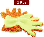 BokWin 2-Pack Car Wash Mitt Scratch Free, 5-Finger Microfiber Wash Mitts, Car Interior Exterior Cleaning Gloves, Auto Chenille Washing Sponge Kits for Cleaning Wheel Tight Spot(Orange)
