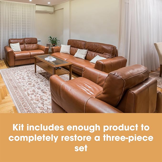 Furniture Clinic Leather Complete Restoration Kit | with Leather Recoloring Balm, Cleaner, 2-in-1 Protection Cream & Conditioner, Sponge, and Cloth | Repair Kit for Furniture (Medium Brown)