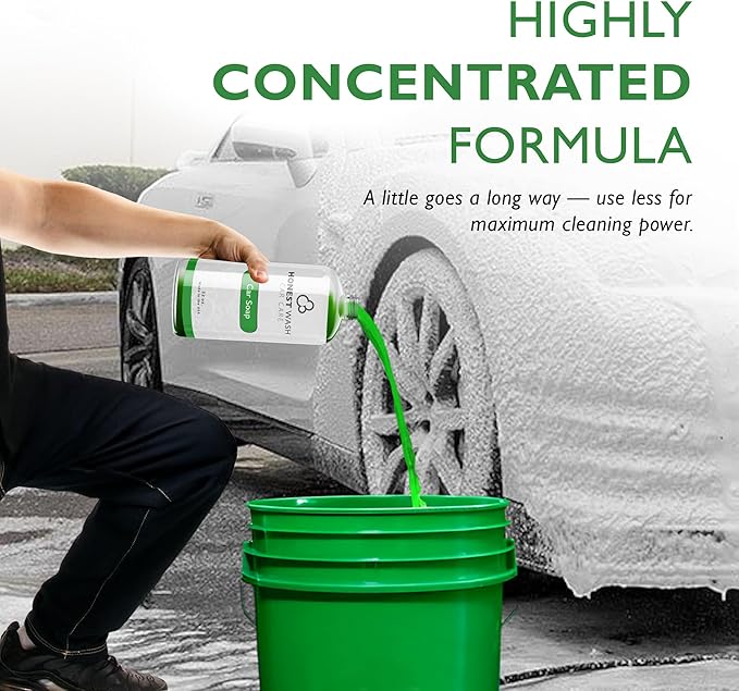 Honest Wash Car Wash Soap High Sudsing Concentrated Formula for Dirt and Grease Removal | Safe for All Vehicle Surfaces | Adjustable Dilution Ratios | Made in the USA (32oz)