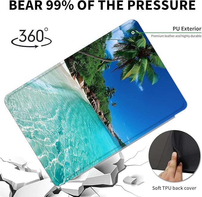 Case for Kindle Scribe,360 Degree Rotating Swivel PU Leather Stand Flip Folio Cover with Auto Wake/Sleep for Amazon Kindle Scribe Cover 10.2 Inch (2024/2022 Release),Green Sea Beach