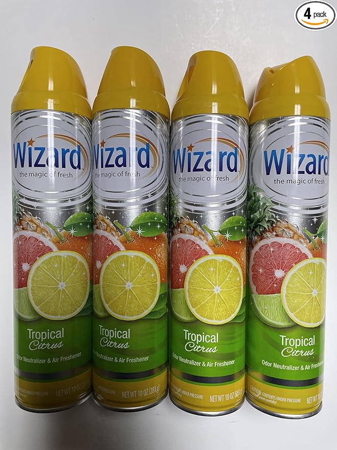 Wizard The Magic of Fresh | Odor Neutralizer & Air Freshener - 10 Oz. Tropical Citrus (Pack of 4) (Packaging May Vary)