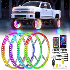 Nilight 4PCS 15.5inch Double Row Wheel Ring Lights Dream Color with APP and Remote Control Neon Lights w/Turn Signal and Braking Function Dual Row for Car Van SUV Truck