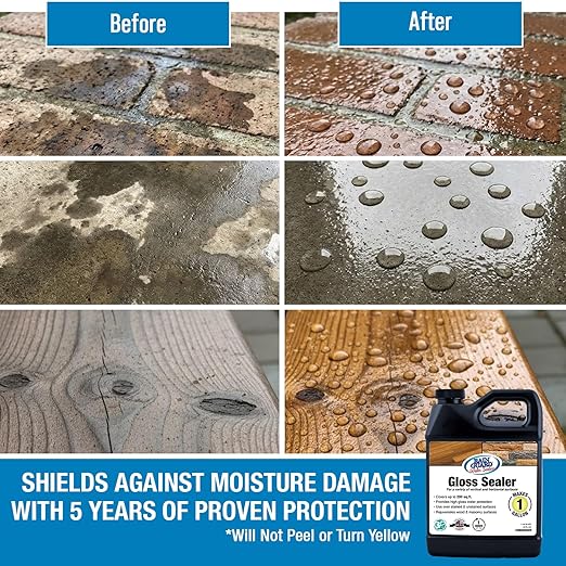 Rain Guard Water Sealers SP-1102 Gloss Sealer Concentrate Makes 1 Gallon- Gloss Water Repellent for Wood, Concrete, Brick, Stone, and Masonry - Water-Based Acrylic Sealer