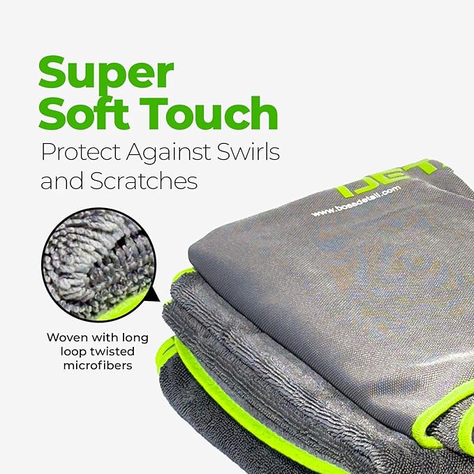 Twist Drying Towel Super Absorbent 600GSM - 35.4'' x 23.6'' inches, Gray Color, Rapid Drying, Large Cleaning, Lint-Free Detailing, High Absorption Microfiber Towels for Cars (2)