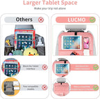 LUCMO Car Backseat Organizer with Tablet Holder-2 Pcs,6 Storage Pockets Car Storage Organizer with Foldable Food Tray,Protectors Kick Mats Travel Accessories-Pink