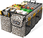 HOTOR Trunk Organizer - Car Organizer, Foldable Trunk organizer for SUVs & Sedans, Sturdy Car Organization for Car Accessories, Tools, Sundries, Brown Leopard, 2 Compartments, 21.3"×12.6"×10.6"