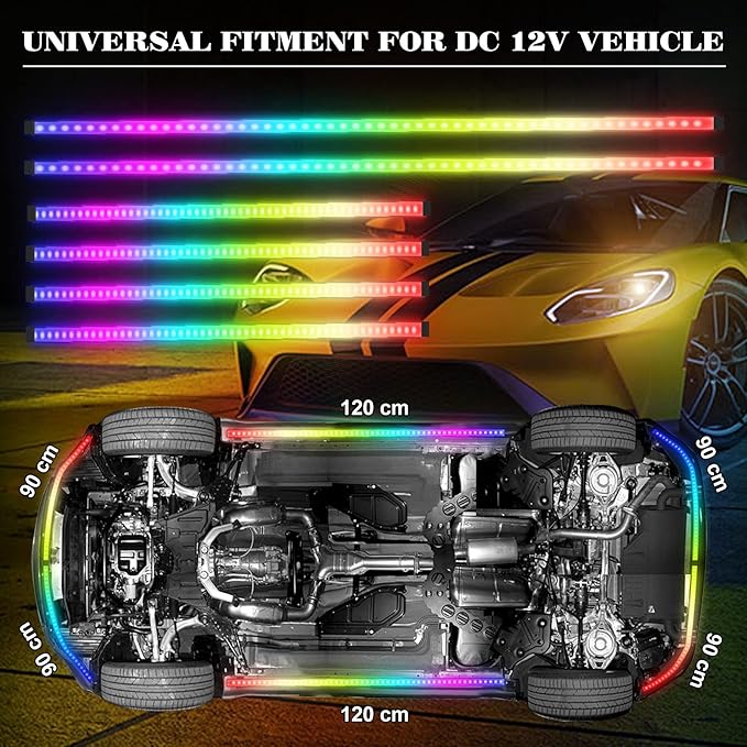 Car Underglow Lights Chasing Color , Upgraded Bluetooth Led Strip Light with Dream Color Chasing 212 Mode, Music Mode, DIY Mode, APP Control Underbody Strip Kit for Car, 35Inch & 47Inch, 6PC Pack