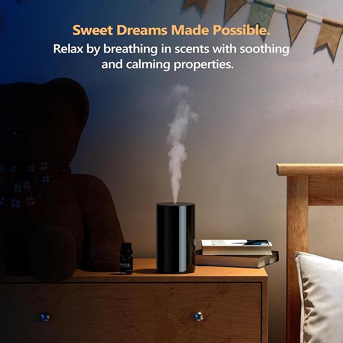 Airversa Waterless Essential Oil Diffuser Starter Kit with 4 x 10mL Fragrance Oil, Battery Operated Mini Scent Air Machine Portable Diffuser for Home Car Office, AN8 Kit2 Black
