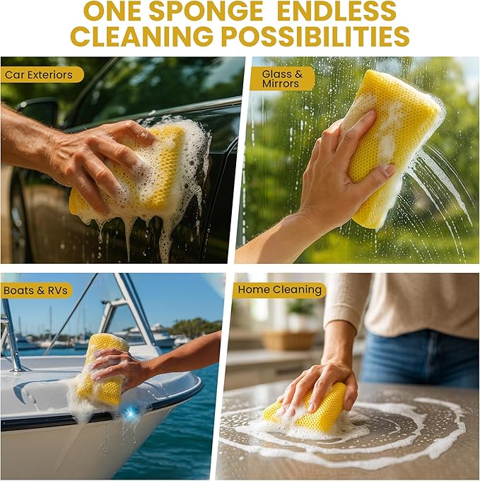 Iconikal 6-Pack Bug Scrubber Sponge 5.9x3.5-Inch Yellow Microfiber Large Car Wash Reusable for Paint Chrome Glass RV Motorcycle Cleaning