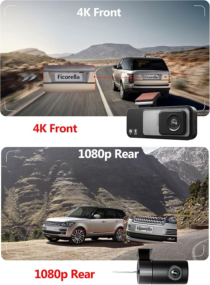 4K Dash Cam Front and Rear 3.2in HD Wireless Mounted Camera for Cars,Built-in 5GWiFi&G-Sensor,Super Night Vision,HDR, Loop Recording App Control 24 Hours Parking Monitor Included 32GB Card