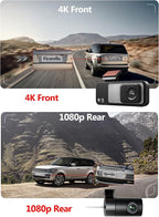 4K Dash Cam Front and Rear 3.2in HD Wireless Mounted Camera for Cars,Built-in 5GWiFi&G-Sensor,Super Night Vision,HDR, Loop Recording App Control 24 Hours Parking Monitor Included 32GB Card