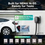 Level 2 EV Portable Charger for Tesla, 32A 240V ETL Certificated,NEMA 14-50,NACS Connector, 25FT Cable, Adjustable 16A-32A, LCD Display, Plug-and-Play Fast Charging Station for Home/Outdoor