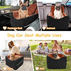 Dog Car Seat for Small/Medium Dogs, Memory Foam Dog Booster Seat, Travel Safety Per Car Seat with Washable Removable Cover, Storage Pockets for Dogs up to 35 lbs (Black/Red Brown, Small)