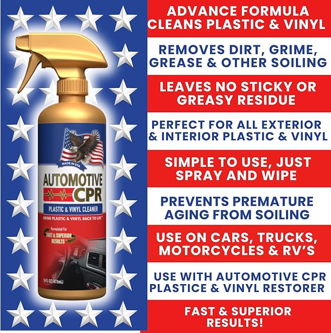 Heavy Duty Plastic & Vinyl Cleaner 16 oz – Deep Clean Spray for Vinyl Seats, Dashboards, Door Panels & Exterior Trim – Non-Greasy, Residue-Free Finish for Cars, Trucks & SUVs