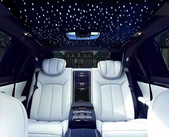 CHINLY 32w Twinkle 1000pcs 0.03in 16.4ft Bluetooth RGBW LED Fiber Optic Star Ceiling Light, APP/Remote Music Mode Headliner Light Kit+Adapter+Cigarette Lighter+10 Crystals, for Headliner/Home Theater