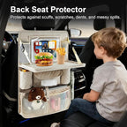 Car Backseat Organizers 2 Pack with Foldable Trays - PU Leather Back Seat Organizers with 11 Storage Pockets, Tablet Holders, Seat Back Protectors for Kids Family Travel Accessories (Beige)