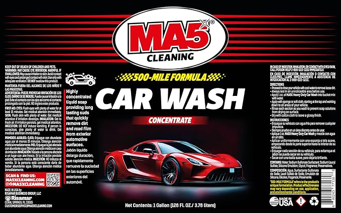 MA5x Car Wash Soap | Concentrated, pH Balanced | High Performance Foaming Car Wash Soap | Gallon | Pack of 1