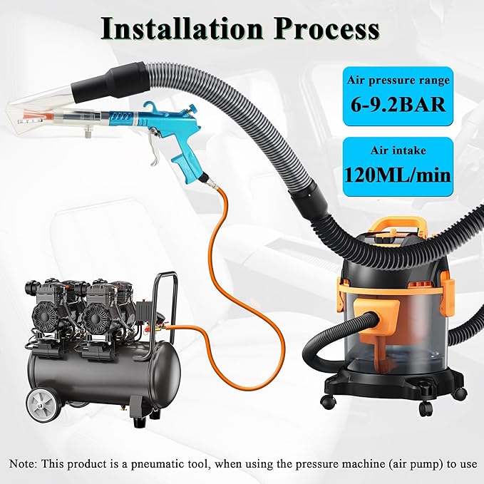 GOCCIDA 2IN1 Car Interior Detailing Air Blow Gun & vacunm Gun with Adjustable Air Flow Nozzle,Cleaning Gun Quickly Blasts Dirt and Dust from Surface Works with Air Compressor(Upgrade Rotate Tube) Blue