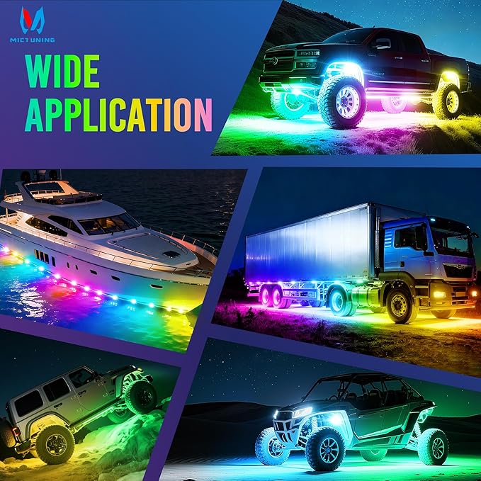 MICTUNING Q2+ MAX RGB+IC Rock Lights - 16 Pods Multi-Color DIY Effect Underglow Neon Kit, Individual Group Control, APP Music Sync, IP68 Waterproof