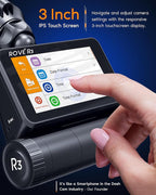 ROVE R3 Dash Cam Front and Rear with Cabin, 3” IPS Touch Screen, 3 Channel Dash Cam 1440P+1080P+1080P, IR Night Vision, 5GHz WiFi, Up to 30MB/s Download Speed, Quad-Mode GPS, Supports 512GB Max