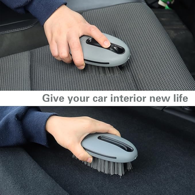 Carpet Cleaning Brush & Upholstery Brush Set, Hard Bristle Carpet Scrub Brush, Rug Brush, Couch Cleaner Brush, Fabric/Leather Detail Brush for Car, Home & Outdoor Furniture (Grey)