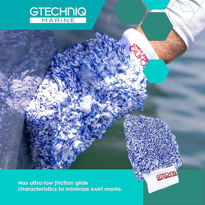 Gtechniq Marine Microfiber Wash Mitt for Boats | Ultra Low-Friction Glide, Inner Foam Core Holds High Volume of Wash Suds, Polyester Fibers Capture and Release Contaminants, Minimizes Swirls, Durable