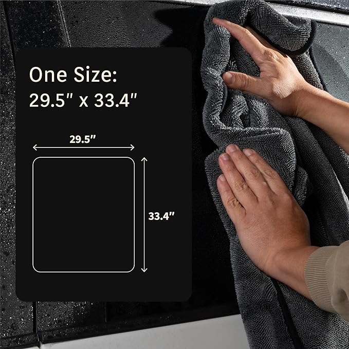 Twist Pile Extreme Absorbency Car Drying Detailing Soft Microfiber Towel 1000GSM (1-Pack, 33.4" x 29.5")