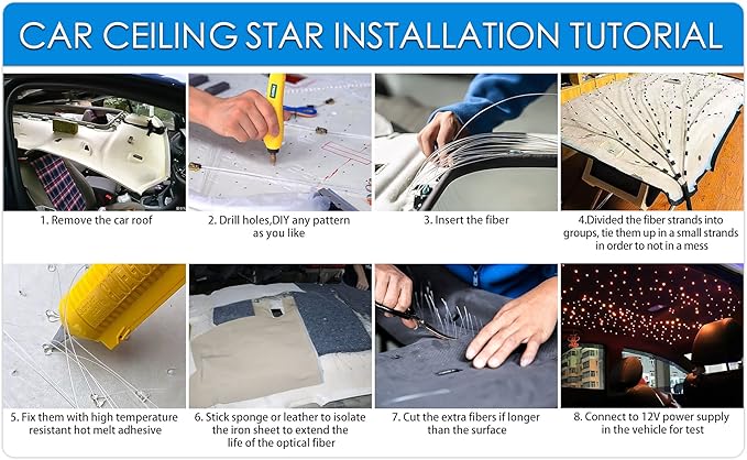 ATOKEE 16W Twinkle 650pcs Starlight Headliner Kit, 0.03in 13.1ft Fiber Strands Small Size Star Lights for Car Roof with Remote Control/Bluetooth APP