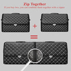 Leather Trunk Organizer with Lid for Suv and more, Foldable Car Organizer, Car Organizers and Storage with Pockets, Non-Slip Design (White-Black)