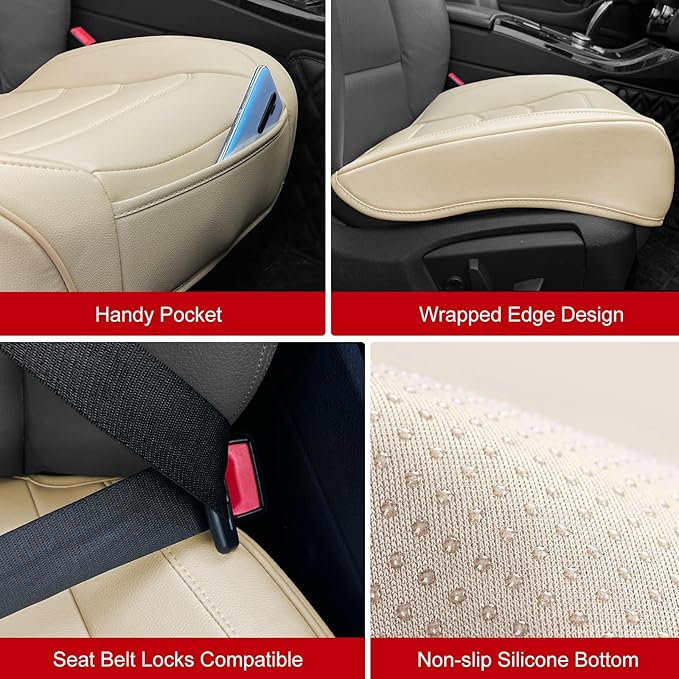 BOPUOVRE Car Seat Cover for Luxury & Comfort - PU Leather, Anti-Slip, Full Wrap Protection with Storage Pocket for Bottom Cushion - Universal Fit for 95% of Vehicles （Yellowish-White,1 Piece