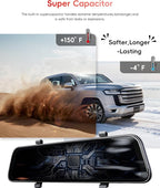 12" 4K Mirror Dash Cam with STARVIS 2 Sensor,View Rear Mirror Camera 2.5K with Back Seat Car Baby Monitor 1080P,Built-in 5.8G WiFi GPS, APP Control,Night Vision,for Family Car Safety